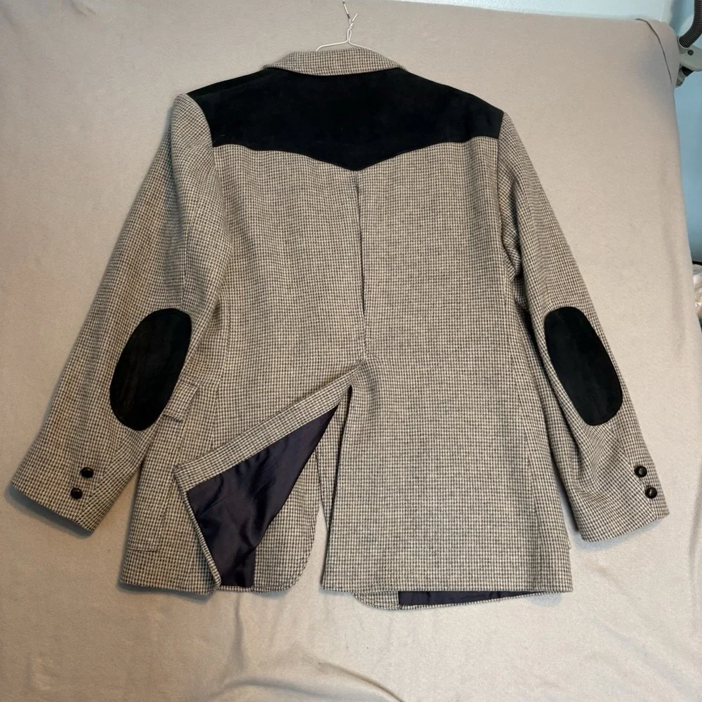 Mens Pendleton Wool Tweed Leather Western Cowboy Jacket‎ Blazer Gray/Black Sz 44